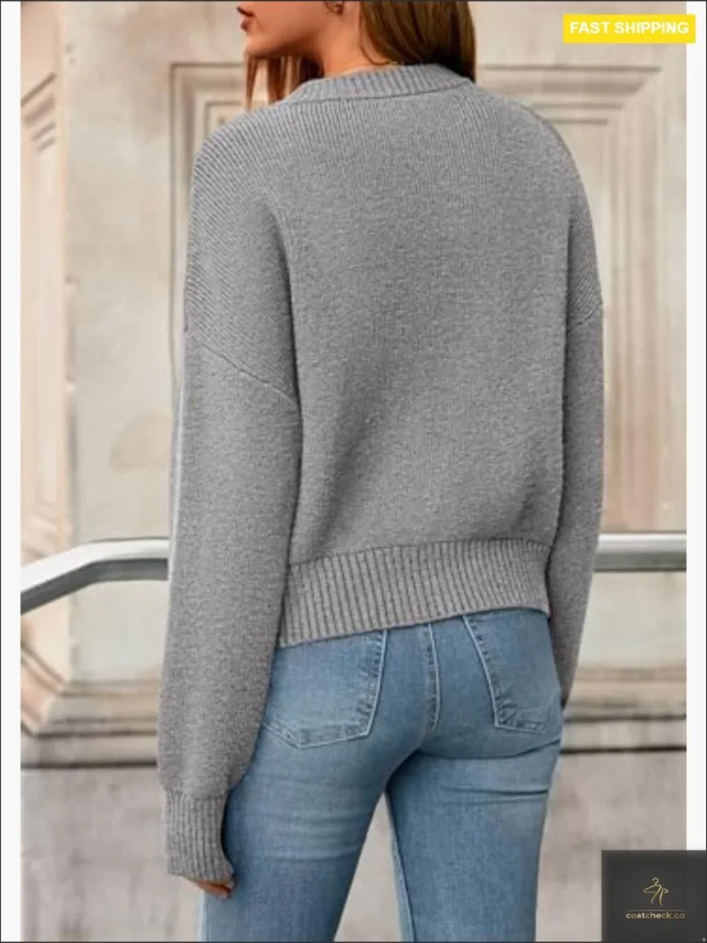 Chunky Knit Zipper Cardigan Open Front Long Sleeve Cropped Sweater Coat